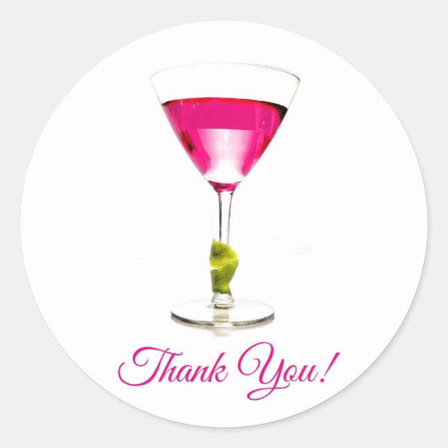 Sticker Rond Merci de soirée à cocktail Pink Martini (Devant)
