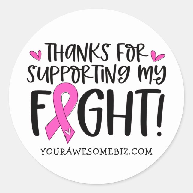 Sticker Rond Merci de soutenir ma lutte contre le cancer du sei (Devant)