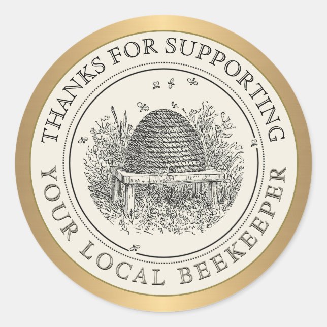 Sticker Rond Merci de soutenir vos apiculteurs locaux Gold (Devant)