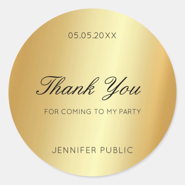 Sticker Rond Merci de texte à main or Modèle Glamor (Devant)