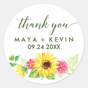 Sticker Rond Merci de tournesol d'été mariage Faveur