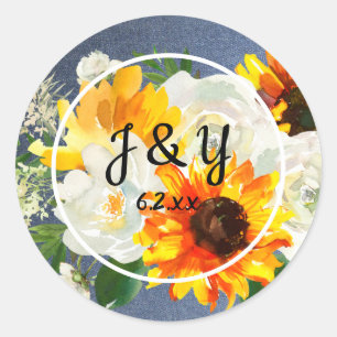 Sticker Rond Merci de tournesol et de monogramme blanc - Jean b