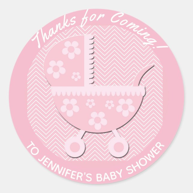 Sticker Rond Merci de transport Baby shower pour bébé rose mou (Devant)