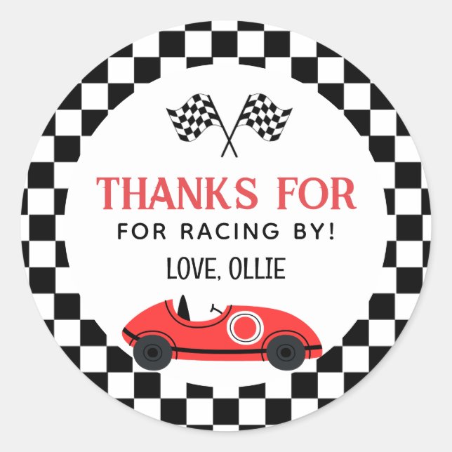 Sticker Rond Merci De Voiture Rouge Race Pour Racin By (Devant)