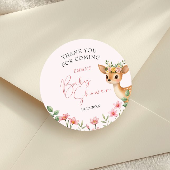 Sticker Rond Merci Deer Baby shower floral (Créateur téléchargé)
