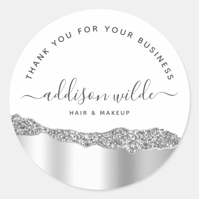 Sticker Rond Merci d'entreprise Silver Parties scintillant Diam (Devant)