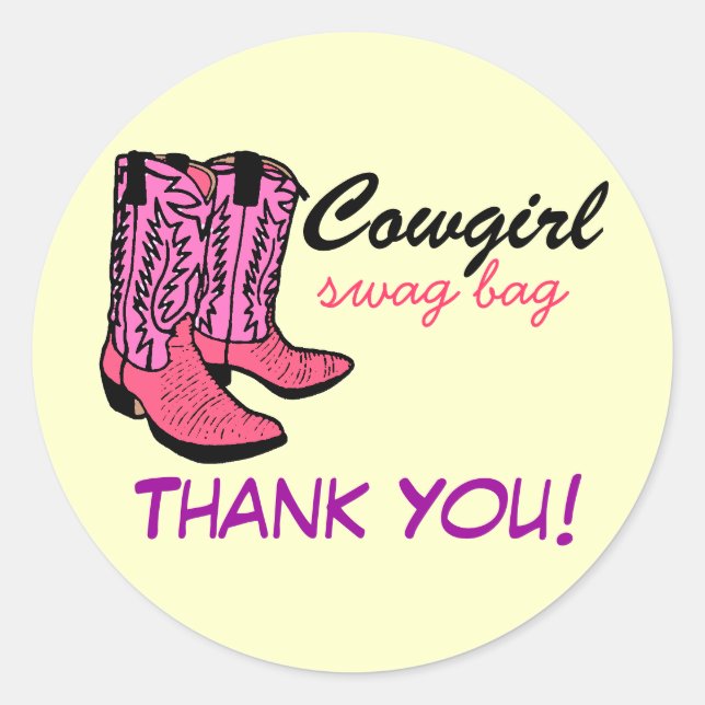 Sticker Rond Merci des bottes roses de cowgirl (Devant)