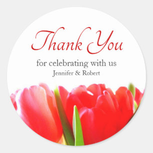 Sticker Rond Merci des Tulipes rouges