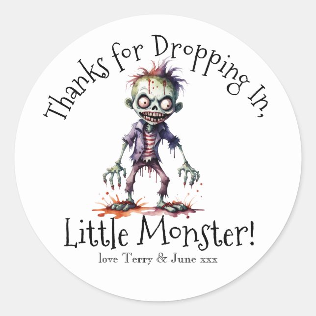 Sticker Rond Merci d'être arrivé, Little Monster !" Halloween (Devant)