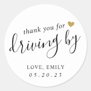 Sticker Rond Merci d'être passé en voiture avec un cœur en or m