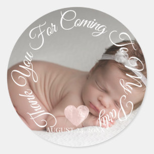 Sticker Rond Merci d'être venu à ma Baby Shower Fille Cœur