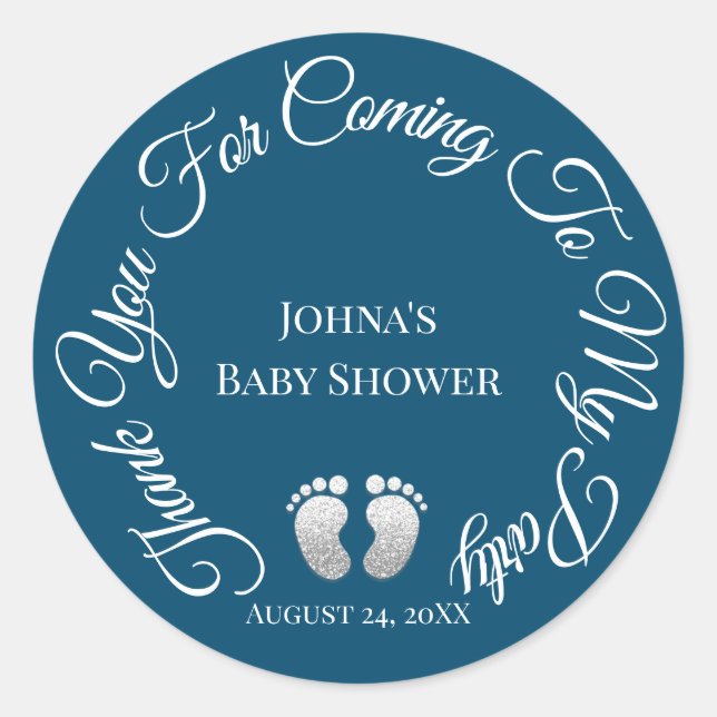 Sticker Rond Merci D'Être Venu À Mon Baby shower De Fête Garçon (Devant)