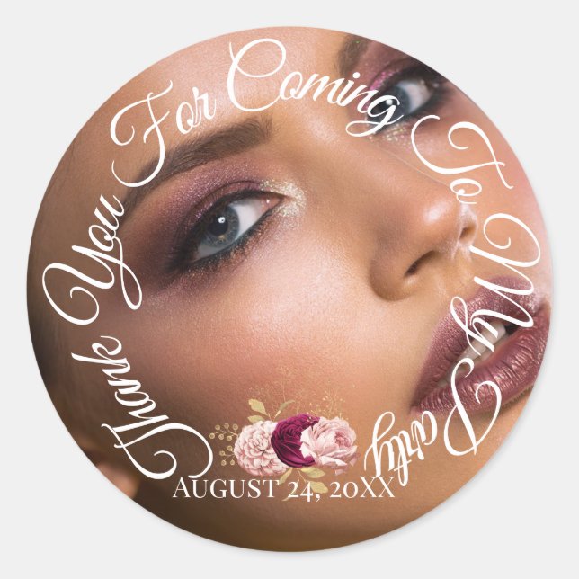 Sticker Rond Merci D'Être Venu À Mon Parti Photo Anniversaire (Devant)