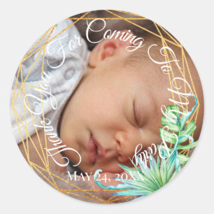 Sticker Rond Merci D'Être Venu À Mon Parti Photo Baby Frame