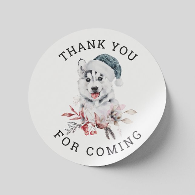 Sticker Rond Merci d'être venu. Baby shower de chien brun d'hiv (Créateur téléchargé)