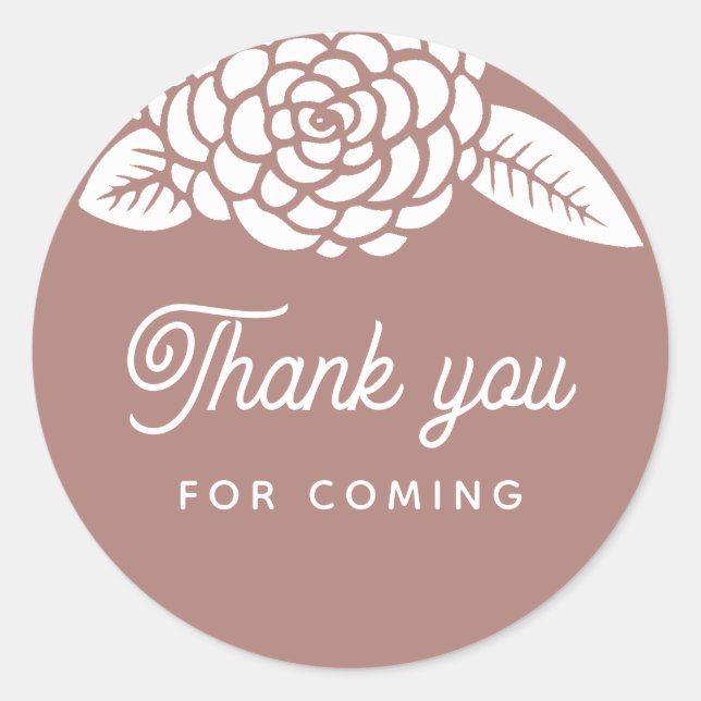 Sticker Rond Merci d'être venu. Baby shower floral mauve (Devant)