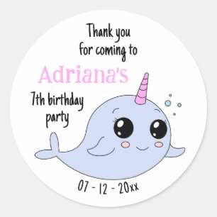 Sticker Rond Merci d'être venu Licorne Baleine Kawaii Dessin An
