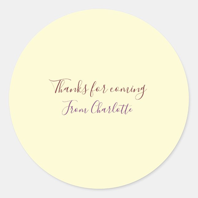 Sticker Rond merci d'être venu nom du texte message jaune pas (Devant)