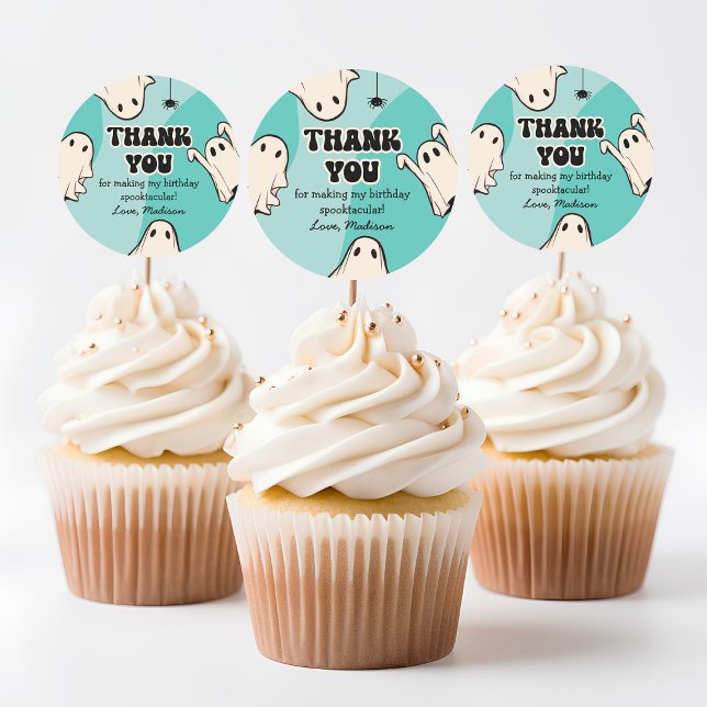 Sticker Rond Merci d'Halloween bleu Ghosts rétro (Créateur téléchargé)