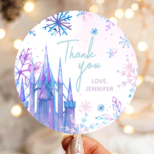 Sticker Rond Merci d'hiver Snowflakes Fille Neige Anniversaire (Créateur téléchargé)