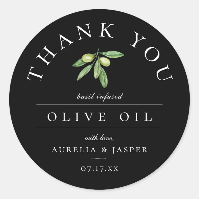 Sticker Rond Merci d'huile d'olive préféré au noir (Devant)