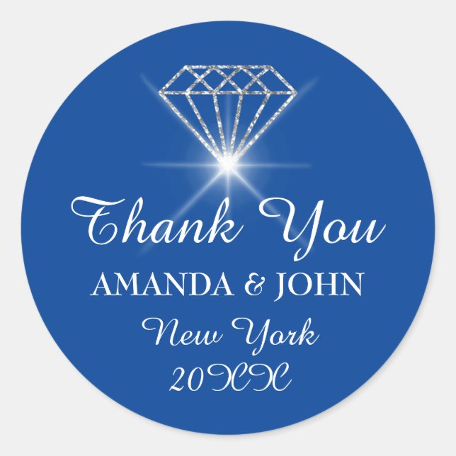 Sticker Rond Merci Diamond Nom Mariage Bridal Sweet16e (Devant)