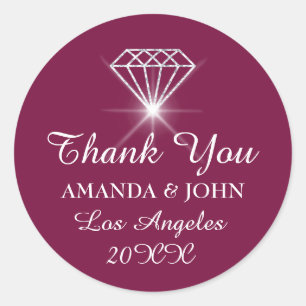 Sticker Rond Merci Diamond Nom Mariage Bridal Sweet16e