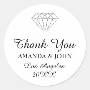 Sticker Rond Merci Diamond Nom Mariage Bridal Sweet16th White