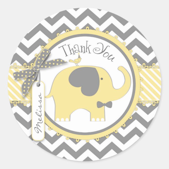 Sticker Rond Merci d'impression Chevron cravate jaune éléphant (Devant)