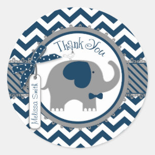 Sticker Rond Merci d'impression d'éléphant et de Chevron de