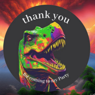 Sticker Rond Merci Dinosaur fête d'anniversaire