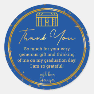Sticker Rond merci diplôme bleu or trunk scintille chic