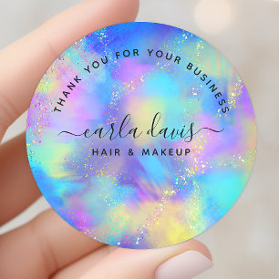 Sticker Rond Merci d'Iridescente Opale d'étincelle holographiqu