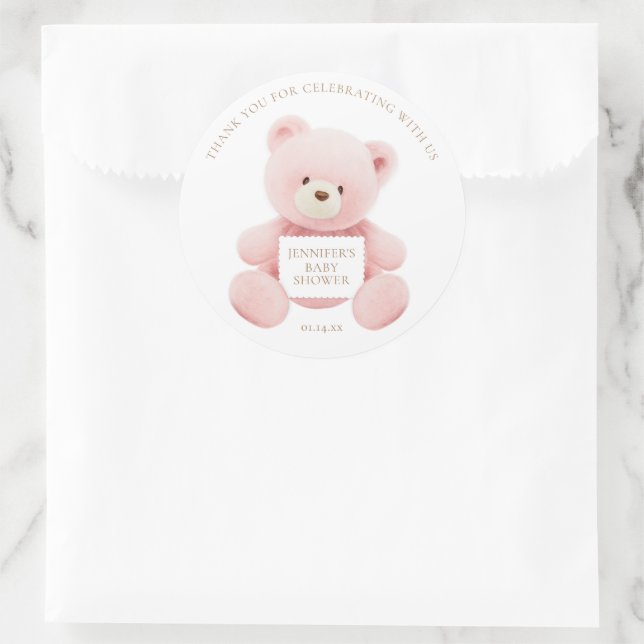 Sticker Rond Merci d'ours en peluche rose (Sac)