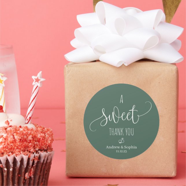 Sticker Rond Merci doux moderne Mariage Nom et date du couple (Fête)