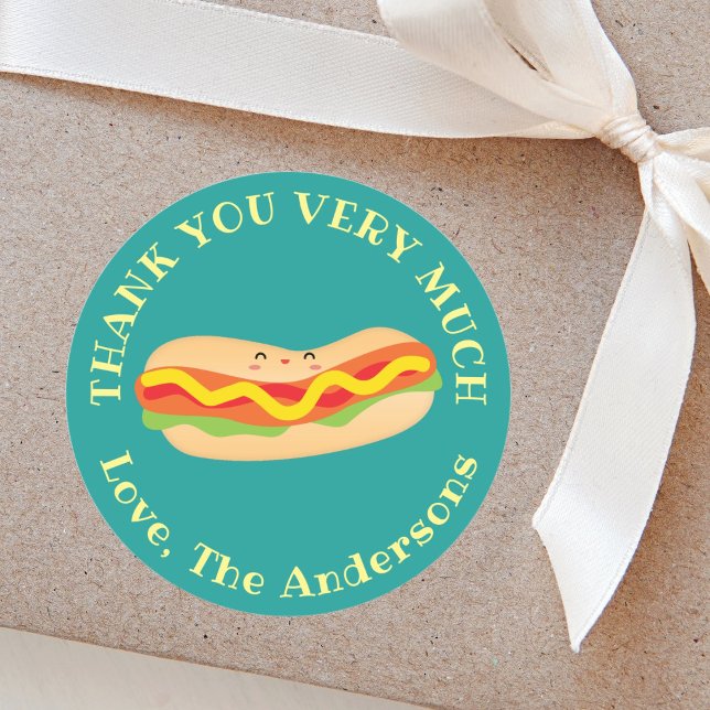 Sticker Rond Merci drôle très humoristique Hot Dog Pun (Créateur téléchargé)