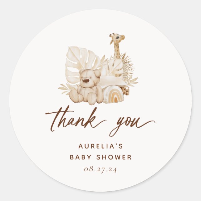 Sticker Rond Merci du Baby shower de la pouponnière Boho (Devant)