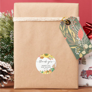 Sticker Rond Merci du Baby shower de l'automne du petit Citroui