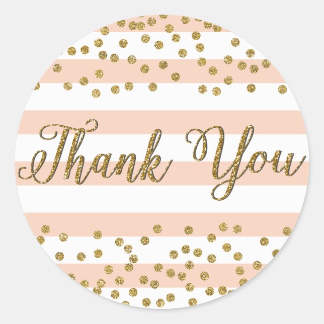 Sticker Rond Merci du Confetti Party Peach White Stripe Gold (Devant)