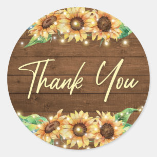 Sticker Rond Merci du parti Wedding shower rustique tournesol