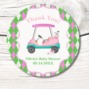 Sticker Rond Merci Élégant Chariot de Golf Prêt Pour Baby Showe