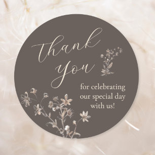 Sticker Rond Merci Elegant Fleur sauvage Customisé Mariage