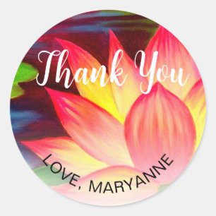 Sticker Rond Merci élégant Floral Blush Pink Lotus Nom