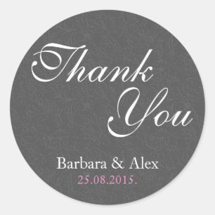 Sticker Rond Merci - Elegant Grey Damask