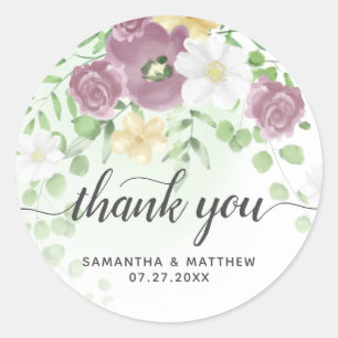 Sticker Rond Merci Élégant printemps floral mariage