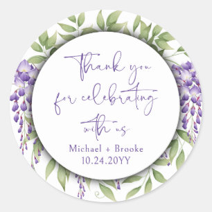 Sticker Rond Merci Élégant violet Floral Script Mariage
