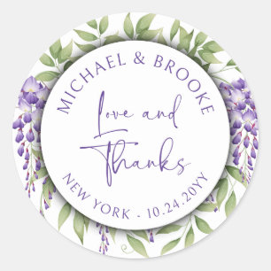 Sticker Rond Merci Élégant violet Floral Script Mariage