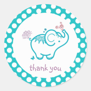 Sticker Rond Merci - Eléphant Et Fleurs Du Bébé