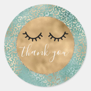Sticker Rond Merci Empreinte de léopard Turquoise Turquoise Go