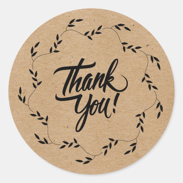 Sticker Rond Merci en feuilles ronds sur papier Kraft (Devant)